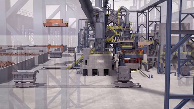 create 3d industrial factory and manufacturing animation
