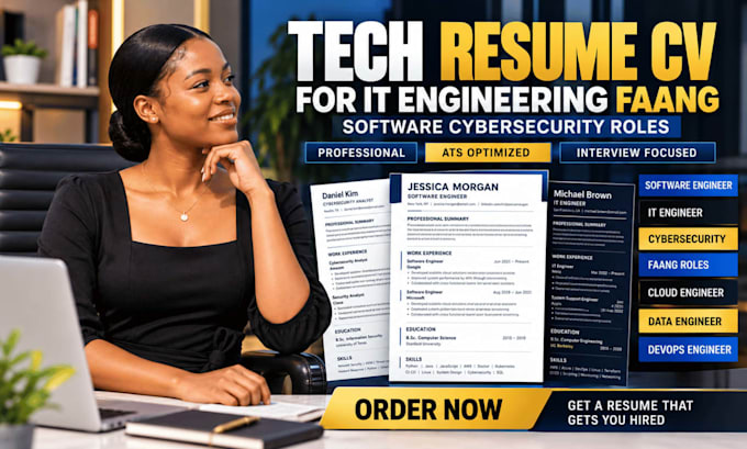 write tech resume cv for IT engineering faang software cybersecurity roles