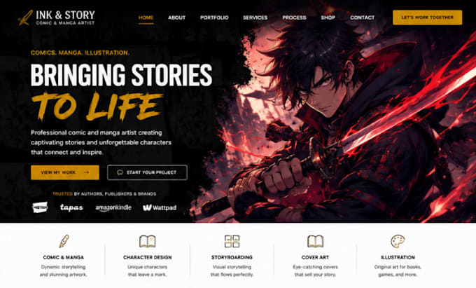 design squarespace illustrators website comic managa artists website book site