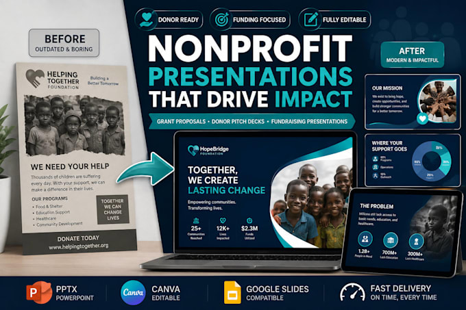design nonprofit grant proposal visual presentation and donor pitch deck