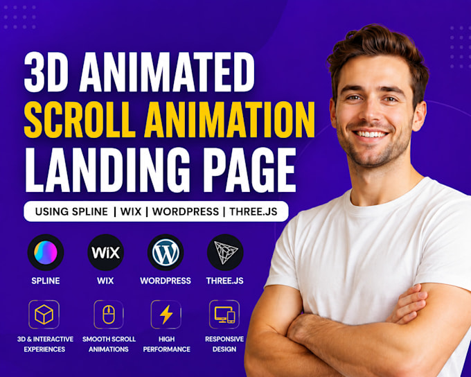 3d animated scroll animation landing page using spline wix wordpress threejs