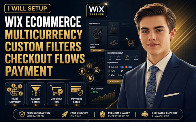 setup wix ecommerce multicurrency custom filter checkout flow payement