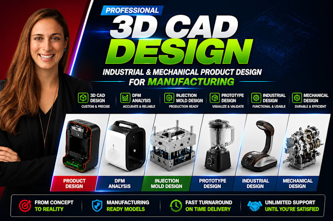 3d cad industrial product design for manufacturing prototype injection mold dfm