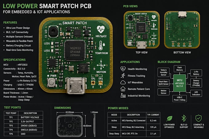 design low power smart patch pcb for embedded and iot applications using