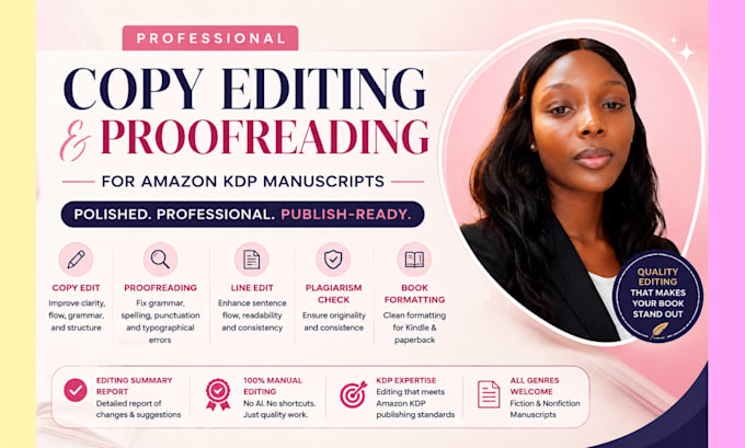 do expert copy editing and proofreading for amazon kdp manuscript book editor