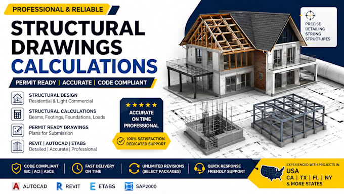 structural design permit drawings beam calculation autocad revit etabs