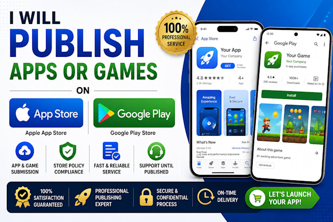 publish apps or games on app store and google play