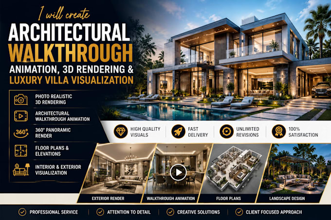 create architectural walkthrough animation, 3d rendering and luxury villa design
