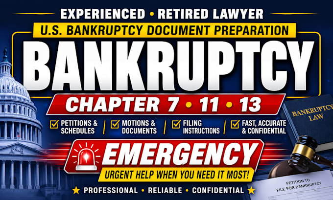 prepare chapter 7, 11, and 13 bankruptcy documents