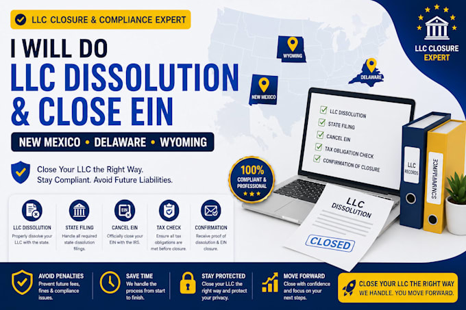 do llc dissolution, dissolve llc in new mexico, delaware, wyoming and close ein