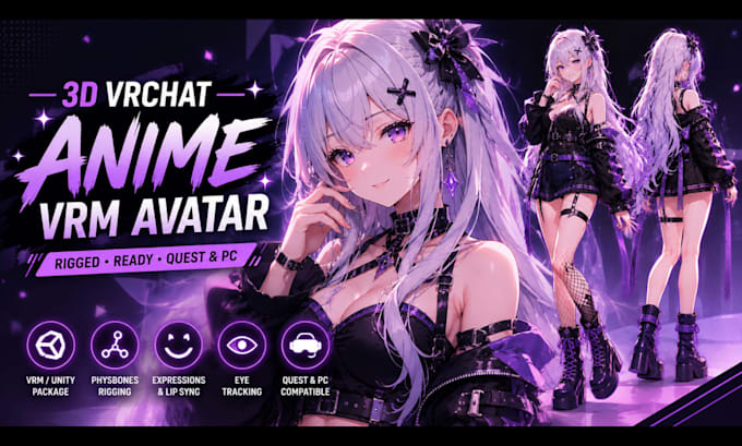 custom 3d vrchat avatar vrm anime character rigging unity