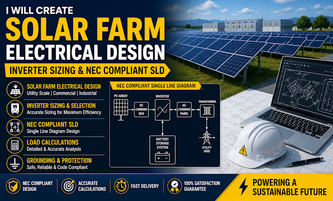 create solar farm electrical design inverter sizing nec compliant sld
