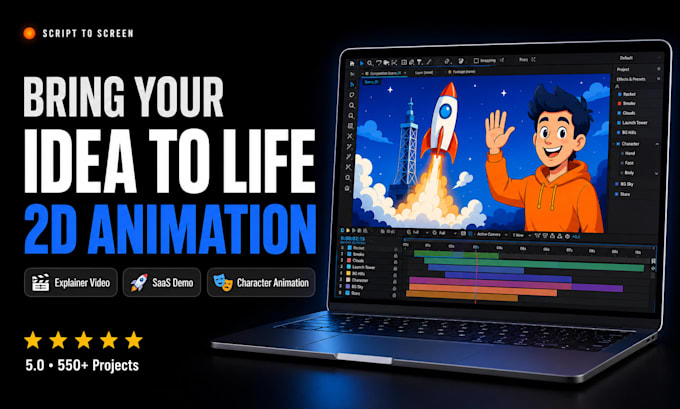 create a 2d animated explainer video, saas animation, motion graphics