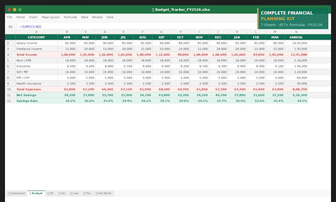 create personal finance excel tracker for budget, itr tax planning