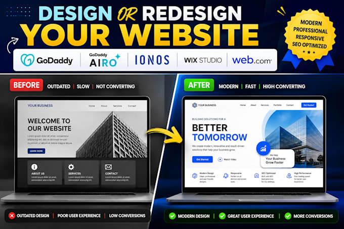 design or redesign godaddy website godaddy airo website ionos wix studio web com