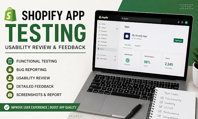 do shopify app testing, usability review, and feedback