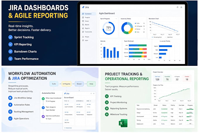 set up jira dashboards, workflows, and agile reporting