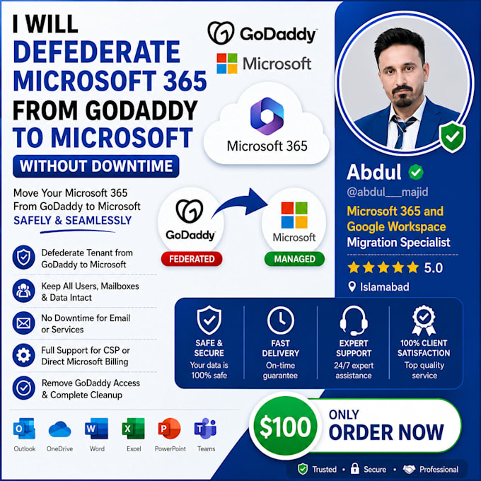 remove godaddy and migrate microsoft 365 without downtime