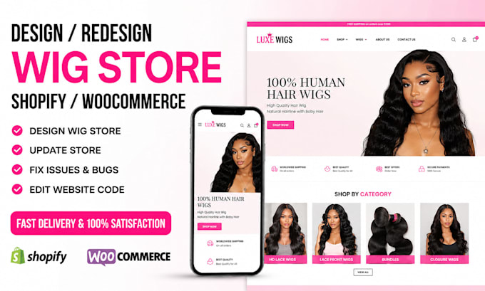 design shopify woocommerce wig store update fix issues edit website code