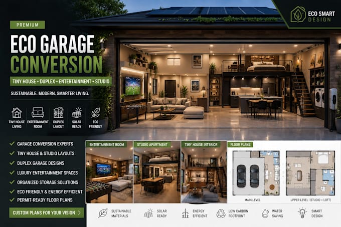 draw eco garage layout with tiny house concepts duplex garage entertainment room