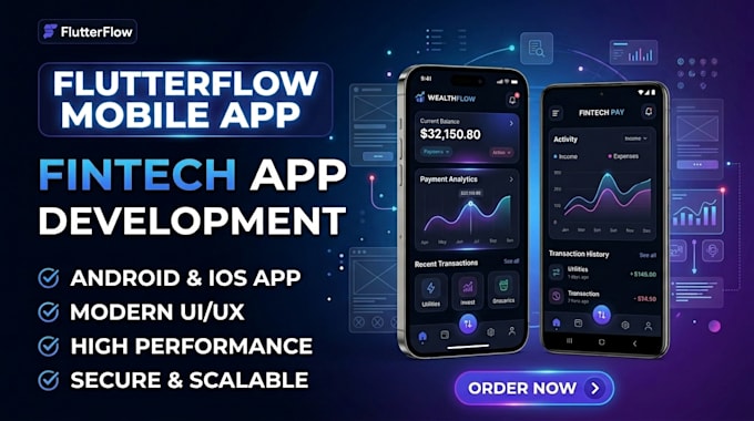 develop flutterflow mobile app, fintech app, flutter app UI UX design