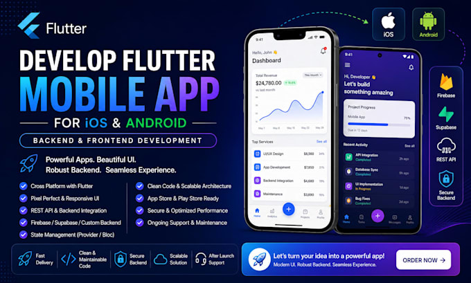 develop flutter mobile app for ios and android backend and frontend development