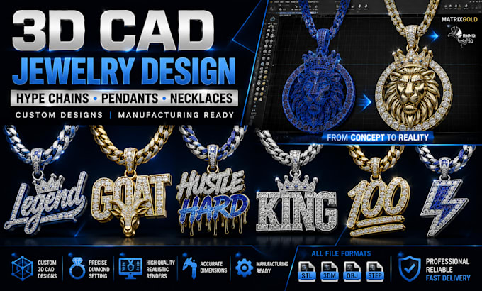 design 3d cad custom hype chain turnover chain necklace jewelry product design