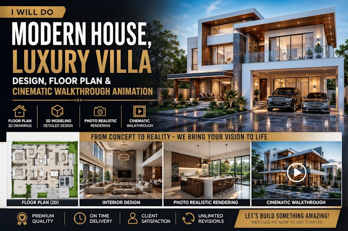 design architectural exterior, interior, villa, cinematic walkthrough animation