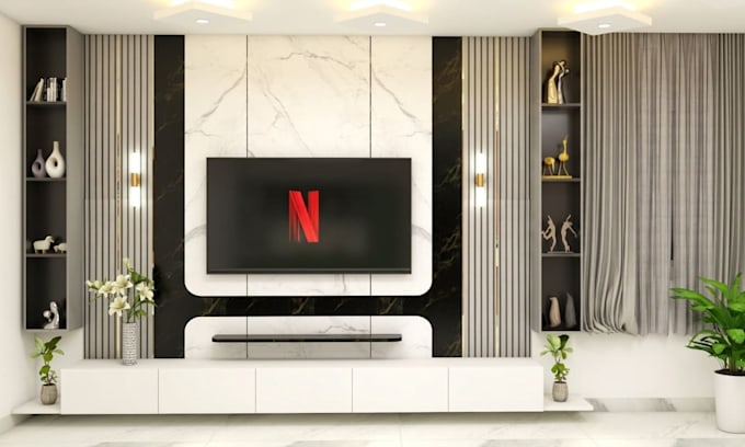 do 3d realistic modern tv cabinet , tv wall design