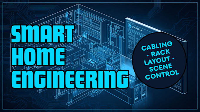 design smart home engineering drawing with cabling and rack layout scene control