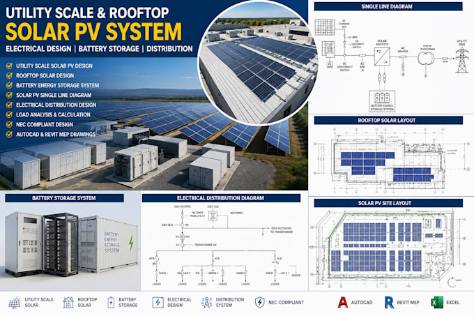 do utility scale solar pv system rooftop electrical battery storage distribution