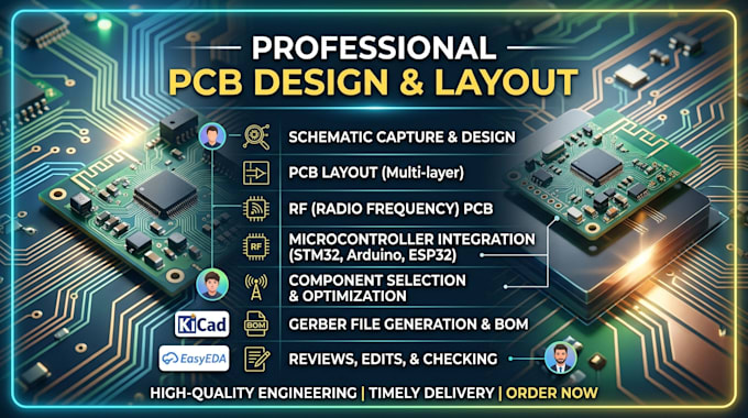 check, edit schematic design, pcb layout, rf pcb, microcontroller,kicad,easyeda