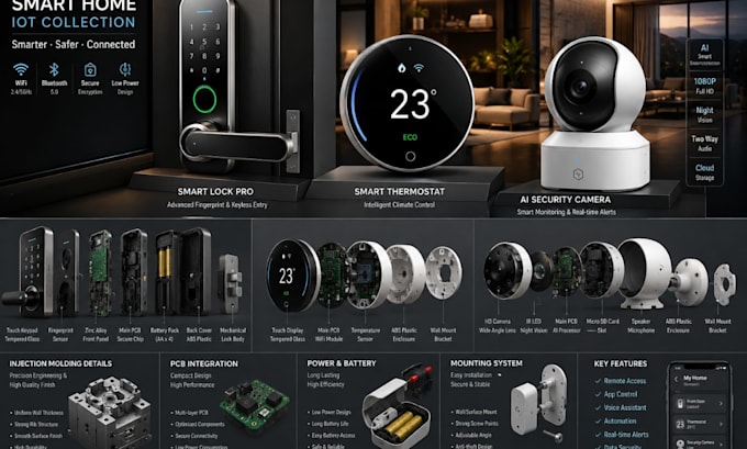 design 3d smart lock, home iot thermostats camera rendering consumer electronics