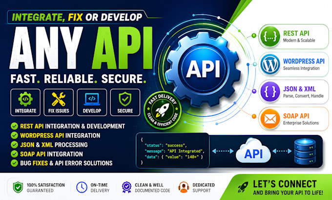 integrate, fix or develop any api, rest api, wordpress api, json, xml, soap api