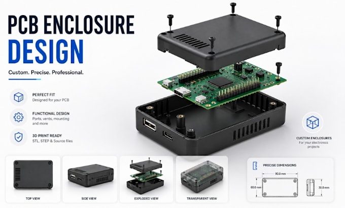 design custom pcb enclosure electronics pcb casing 3d printable product casing