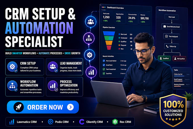 customize lawmatics CRM, podio CRM clientify and rex CRM workflows