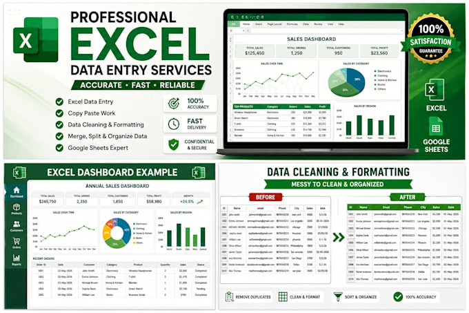 clean, format, merge, split excel data