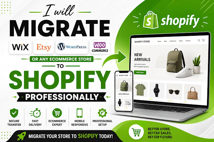migrate wix etsy wordpress or ecommerce store to shopify professionally