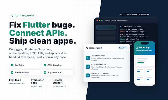 fix flutter bugs, API issues, and authentication problems
