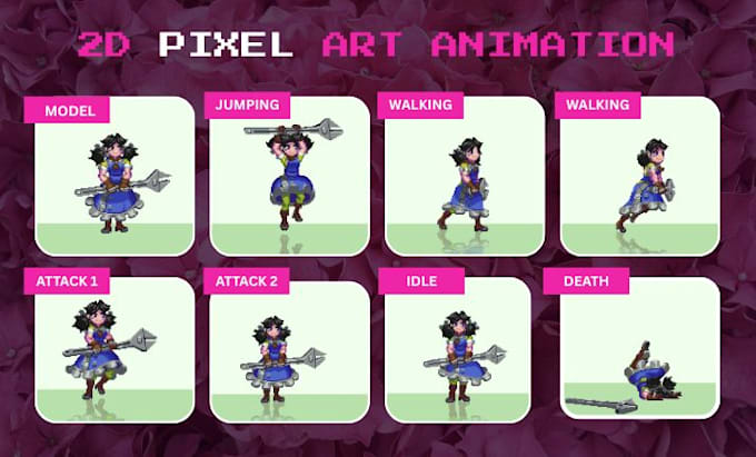 Create pixel art animation sprite sheet animate 2d game asset for your ...