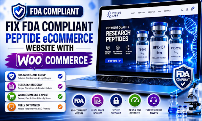 fix fda compliant peptide ecommerce website with woocommerce
