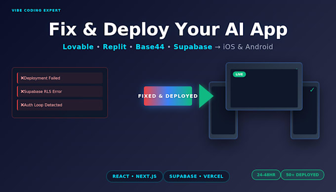 fix deploy lovable replit base44 google ai studio v0 supabase app to ios android