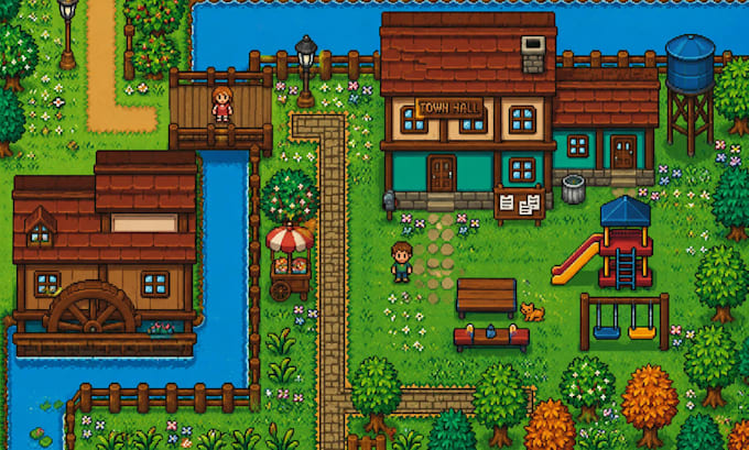 do 2d pixel art tileset game asset background spritesheet game environment