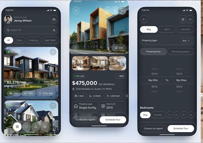 develop modern real estate app and property listing website