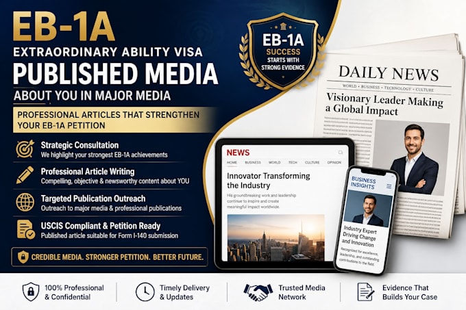 write and publish news article for eb1 media coverage