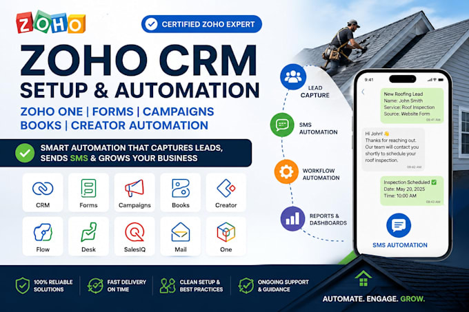 zoho CRM setup zoho one forms campaigns books creator automation