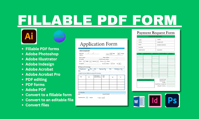 design interactive fillable pdf form, editable invoice template, adobe acrobat