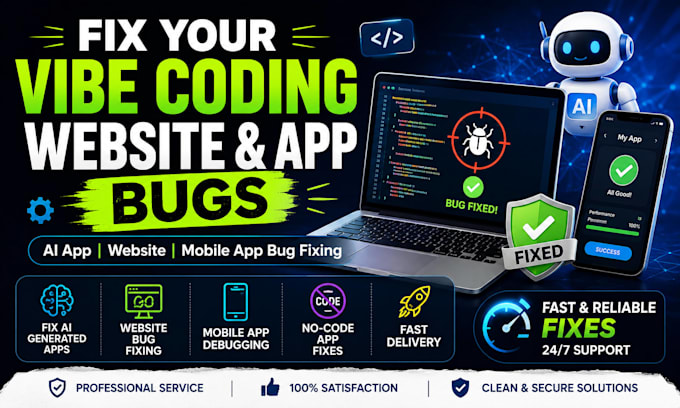 fix vibe coding website, ai app, mobile app bugs professionally