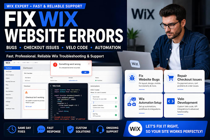 fix wix website errors bugs checkout issues wix velo wix automation broken pages