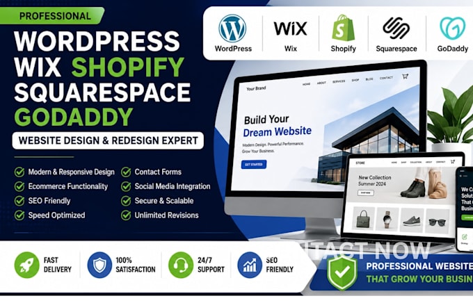 redesig wix wordpress shopify squarespace, webflow framer, duda web design